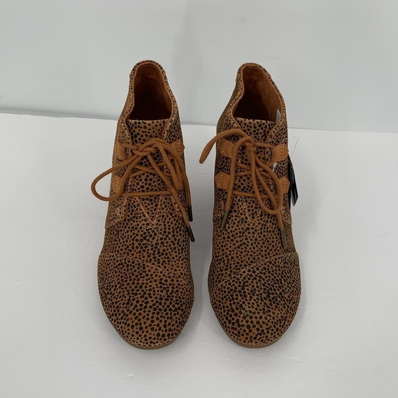 TOMS Kala wedge ankle boots booties lace-up mini Cheetah suede shoe brown new 10 - Picture 3 of 9